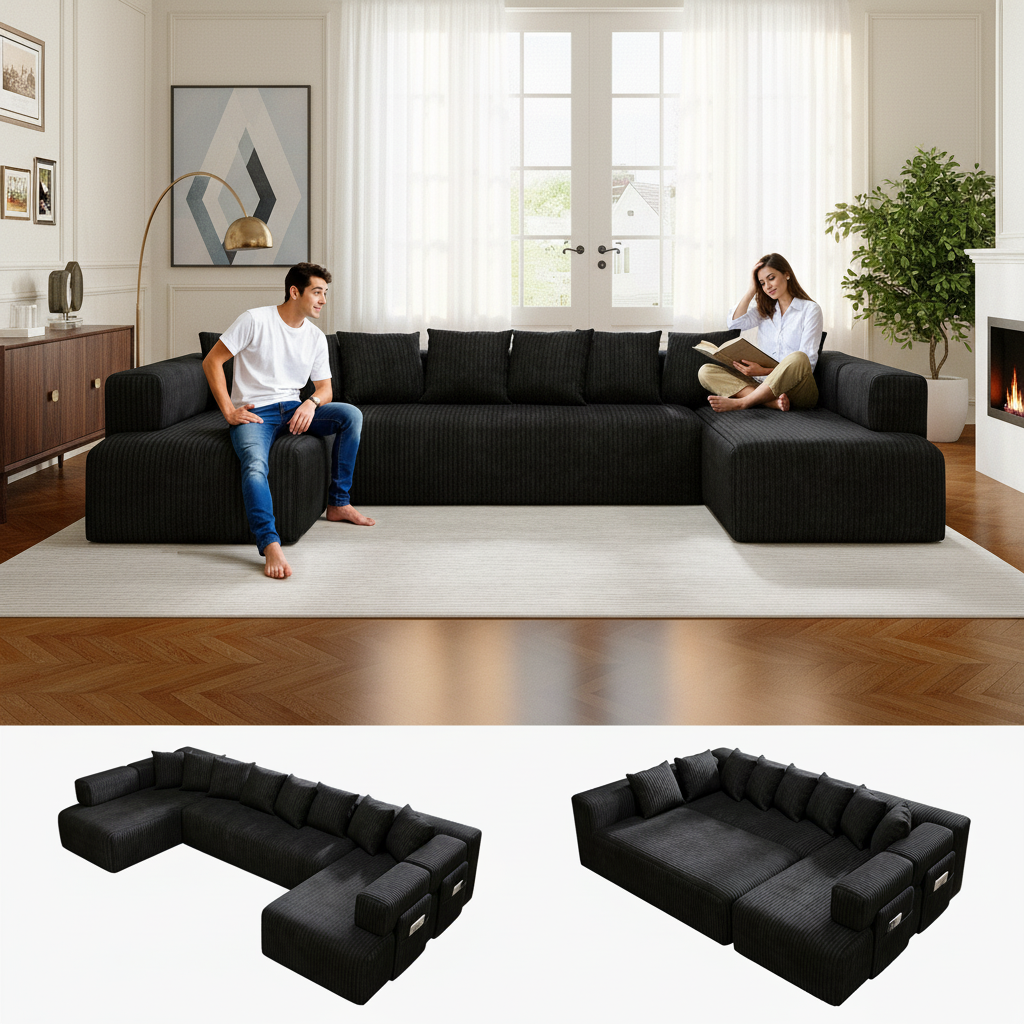 146-Inch U-Shaped Sectional Sofa
