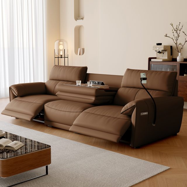 Brown Power Reclining Sofa for Media Rooms