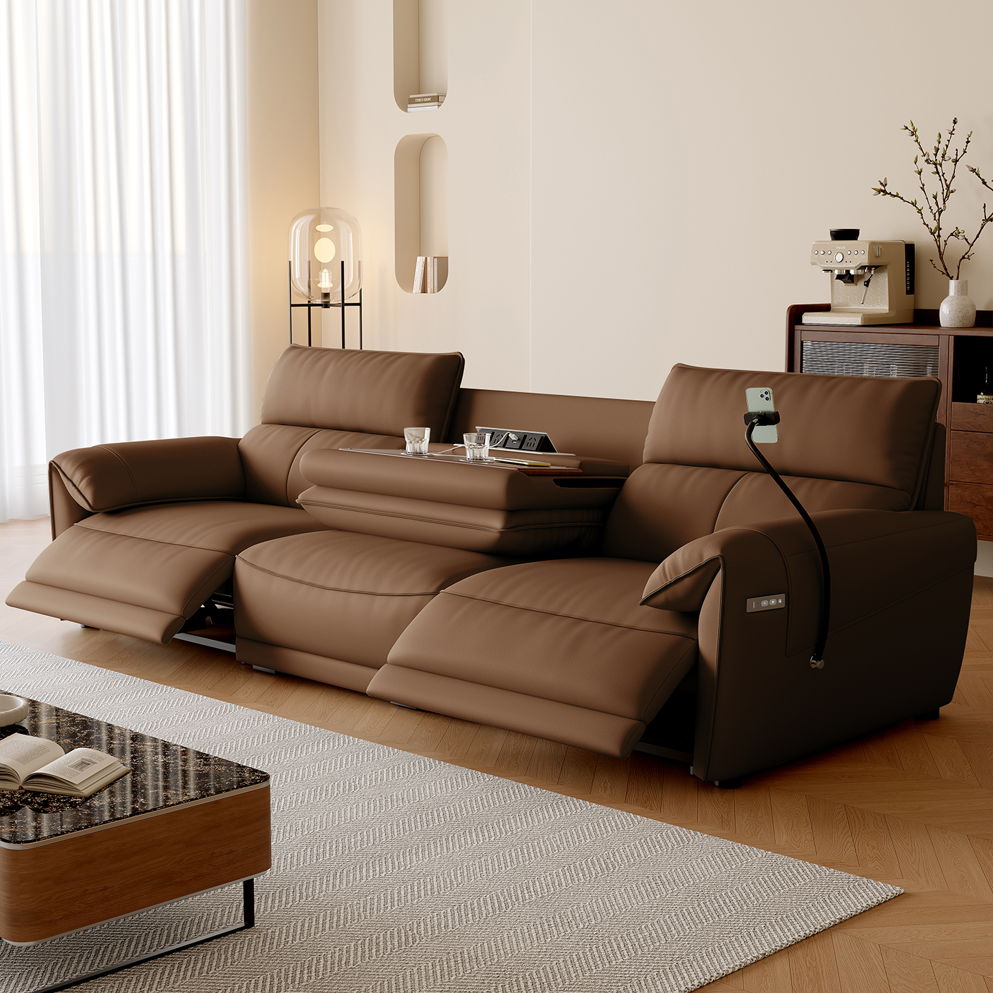 Brown Power Reclining Sofa for Media Rooms