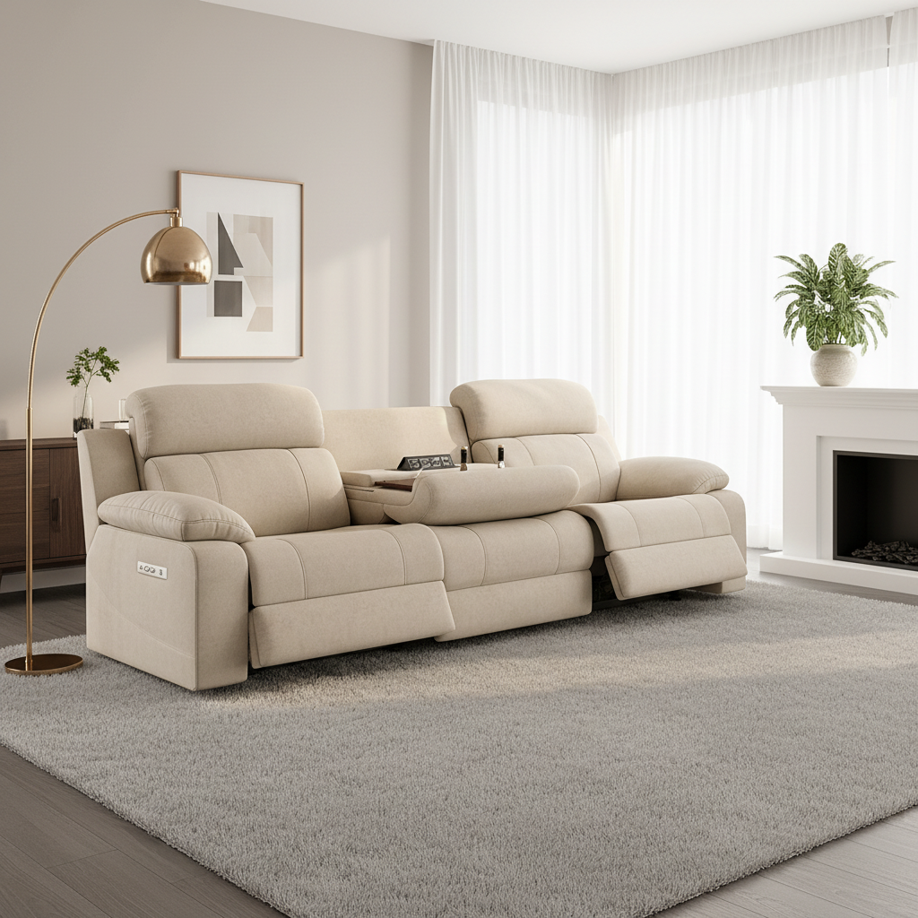 Fabric Three-Seater Power Reclining Sofa