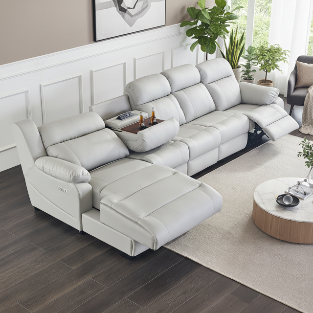 Genuine Leather Power Reclining Sofa with Console