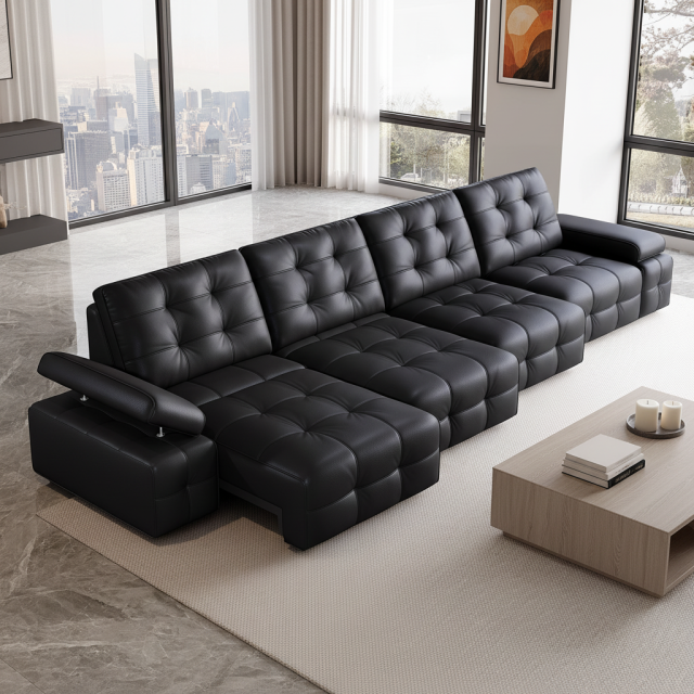 Genuine Leather Power Retractable Sofa Bed