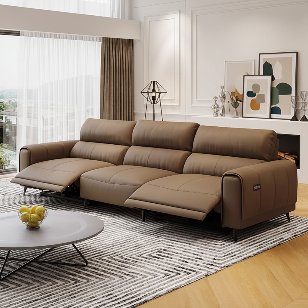 Genuine Leather Three-Seater Power Reclining Sofa