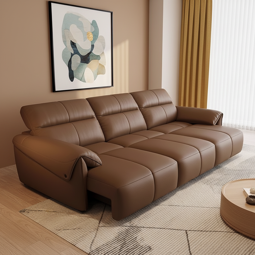Genuine Leather Three-Seater Sofa with Padded Arms