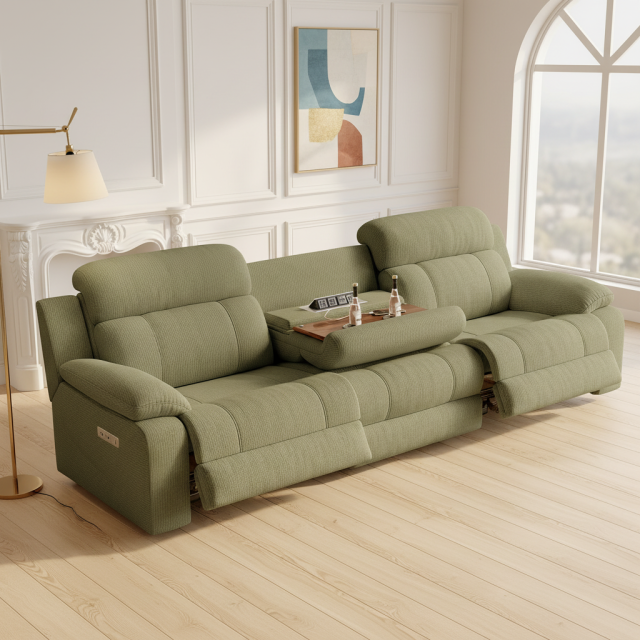 Green Power Reclining Sofa with Console