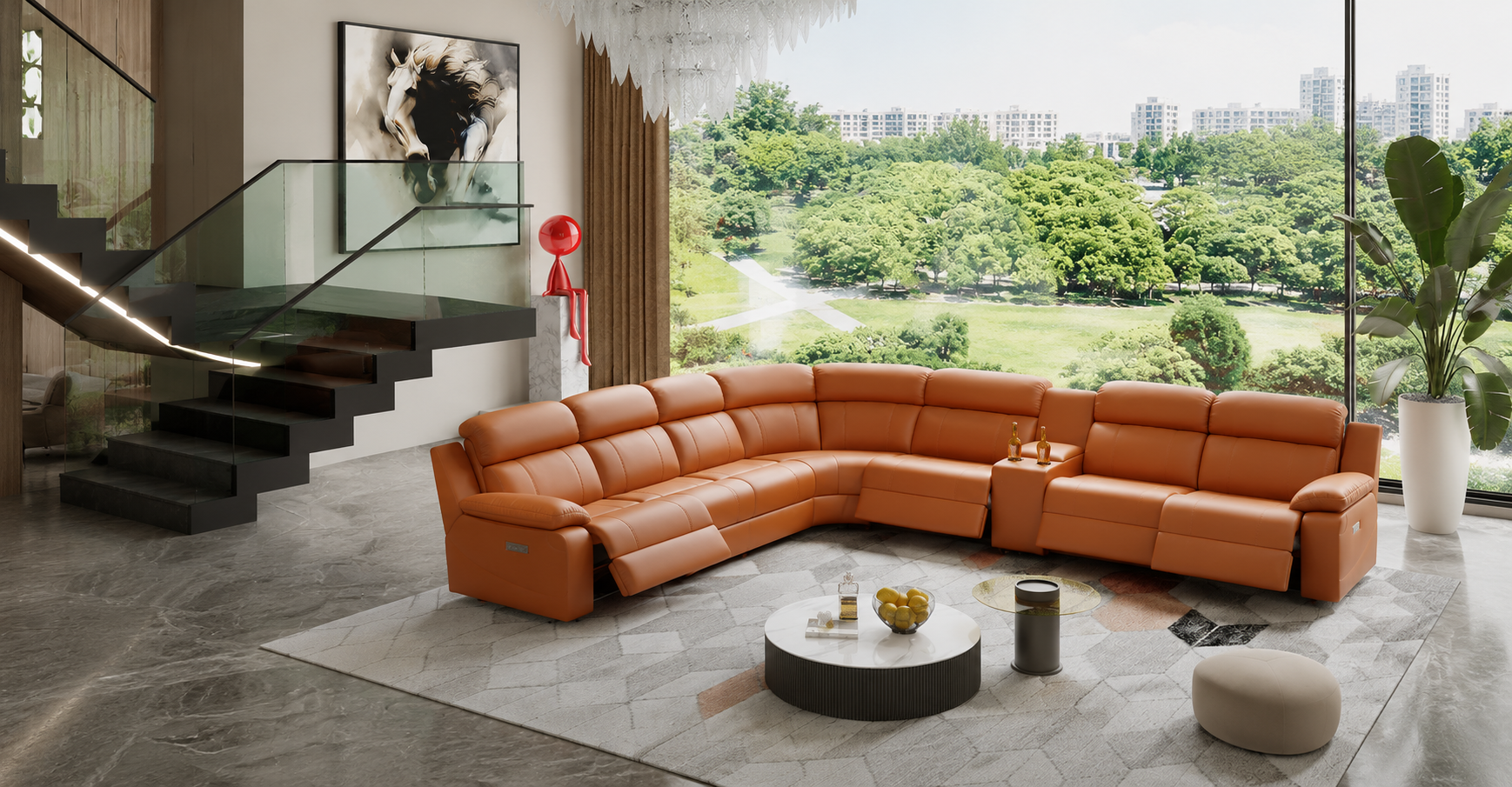 Reclining sectional sofa in a modern living room