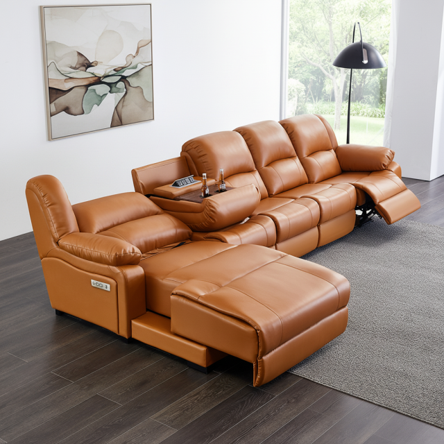 Orange L-Shaped Power Reclining Sofa with Console