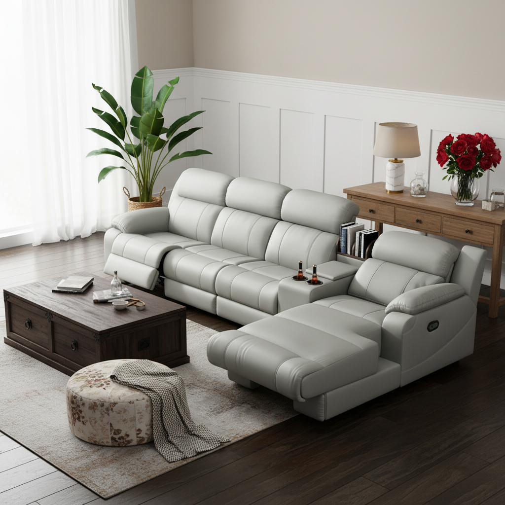 L-Shaped Sectional Sofa with Console