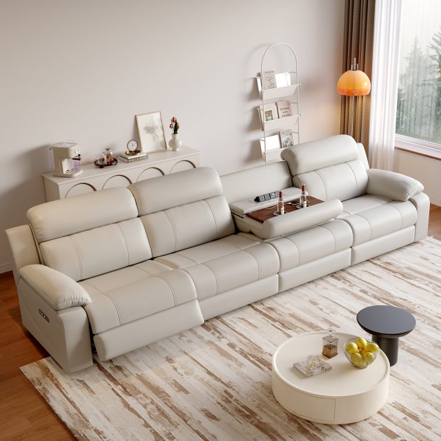 Leather Power Reclining Sofa with Console