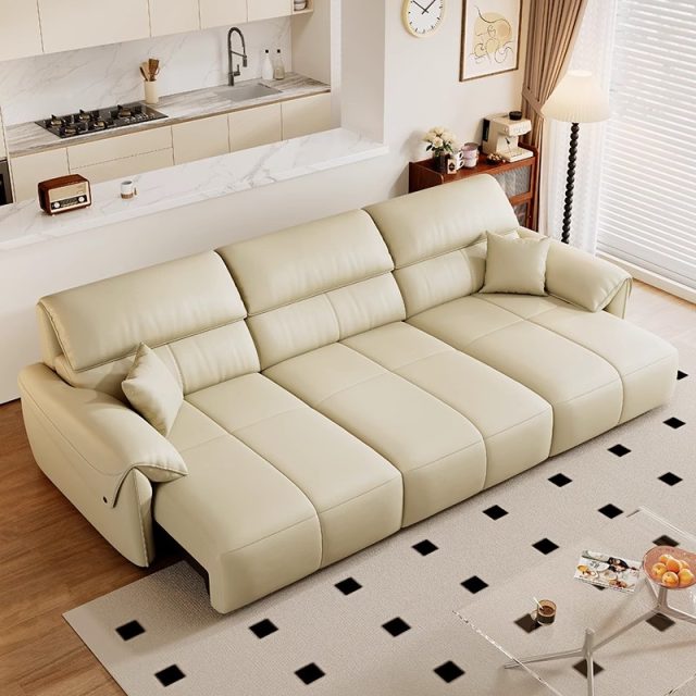 Leather Power Reclining Sofa with Padded Arms