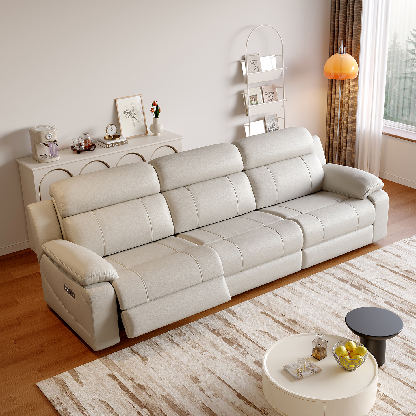 Light Gray Three-Seater Power Reclining Sofa
