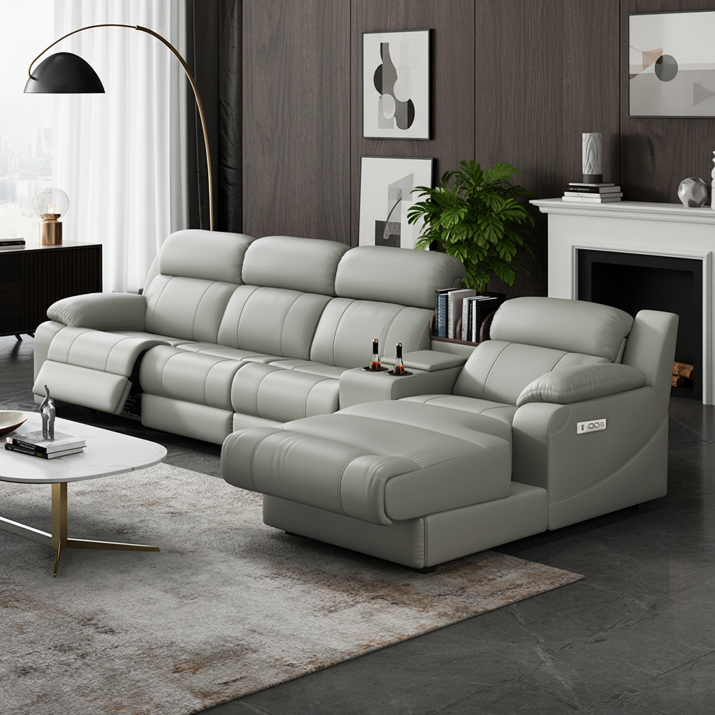 Corner Power Reclining Sectional Sofa with Console