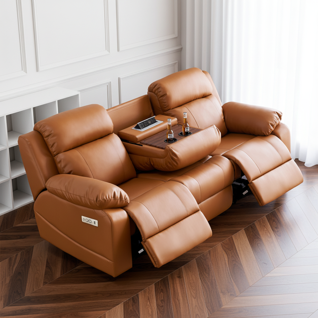 Orange Power Reclining Sofa with Console