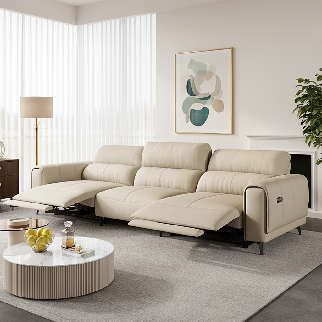 PU Leather Three-Seater Sofa