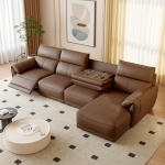 PU Leather Three-Seater Sofa with Console