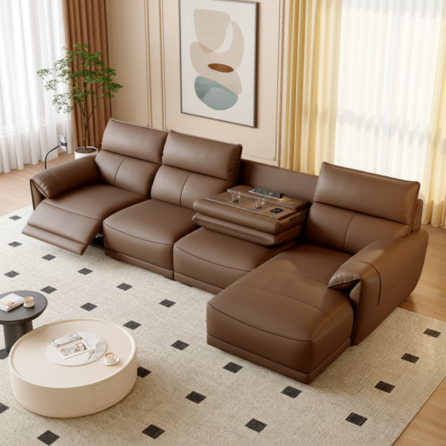 PU Leather Three-Seater Sofa with Console