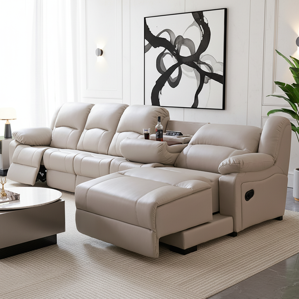 Synthetic Leather Power Reclining Sofa with Console