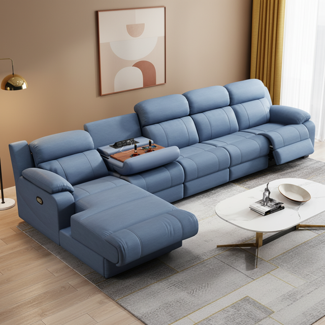 Blue Three-Seater Power Reclining Sofa