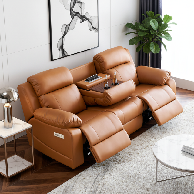 Three-Seater Power Reclining Sofa with Console