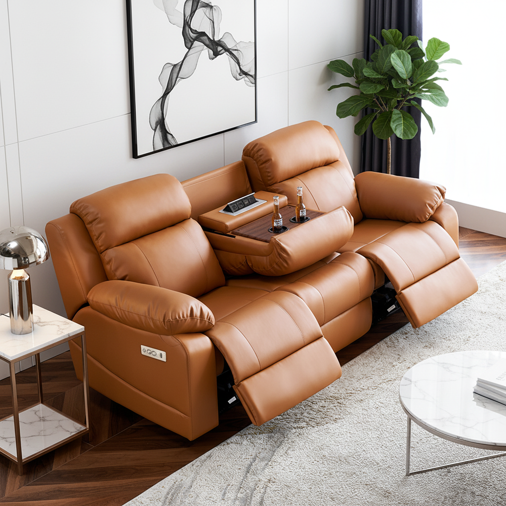 Three-Seater Power Reclining Sofa with Console
