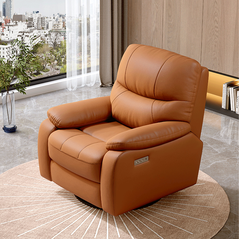 Orange Genuine Leather Manual Recliner Chair product detail view 1