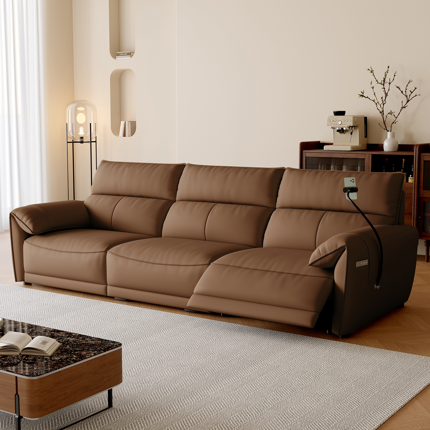 Brown Power Reclining Sofa for Media Rooms product detail view 1