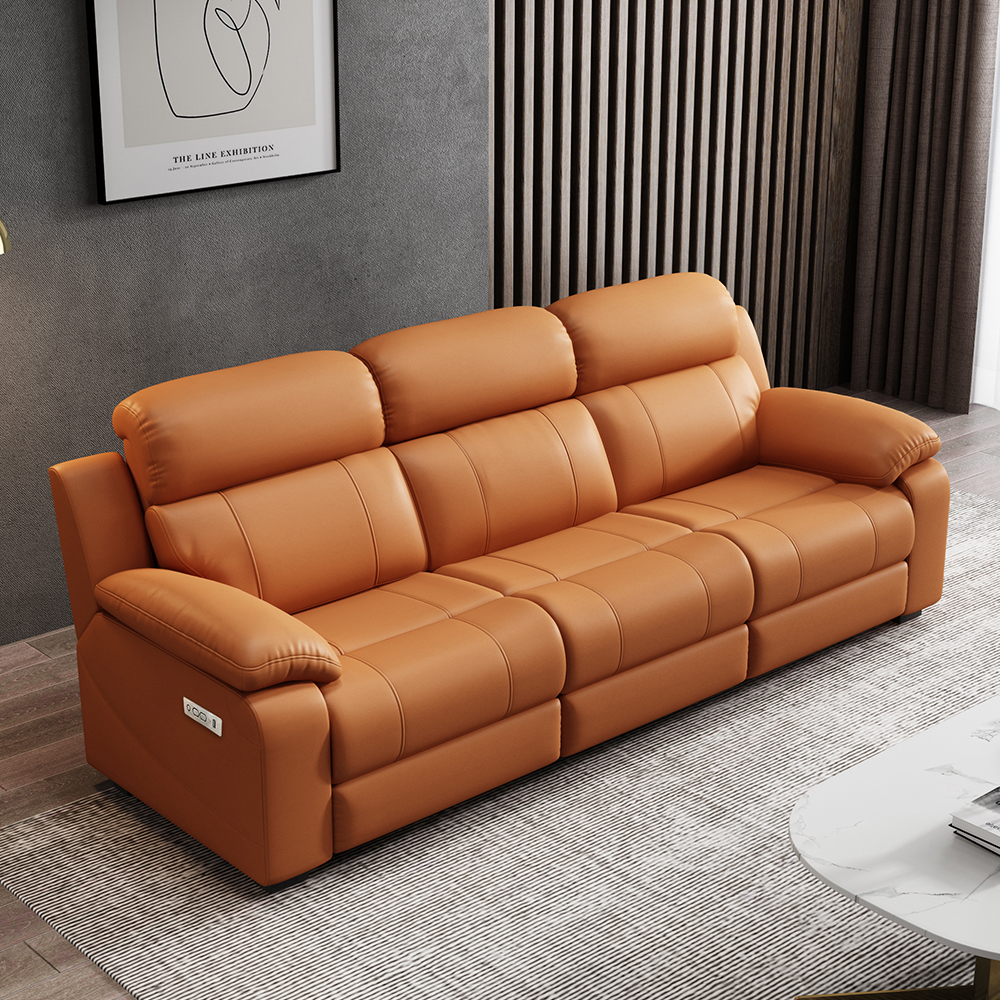 3-Seater Orange Power Reclining Sofa with Console product detail view 1
