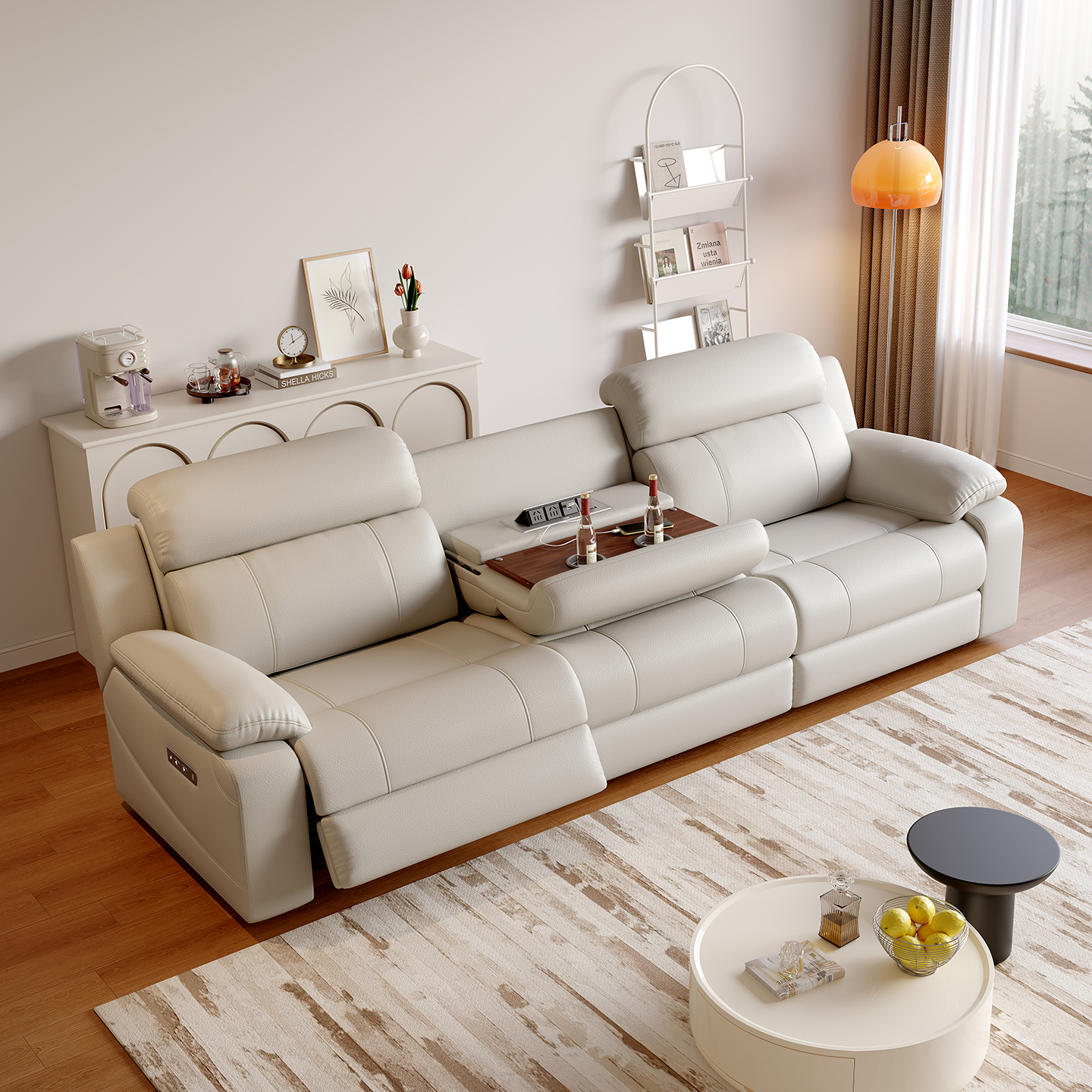 Light Gray Three-Seater Power Reclining Sofa product detail view 1
