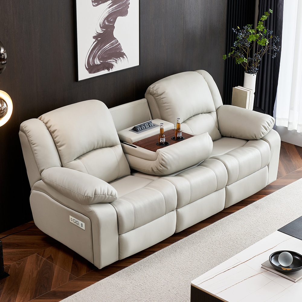 Cream Power Reclining Sofa with Console product detail view 1