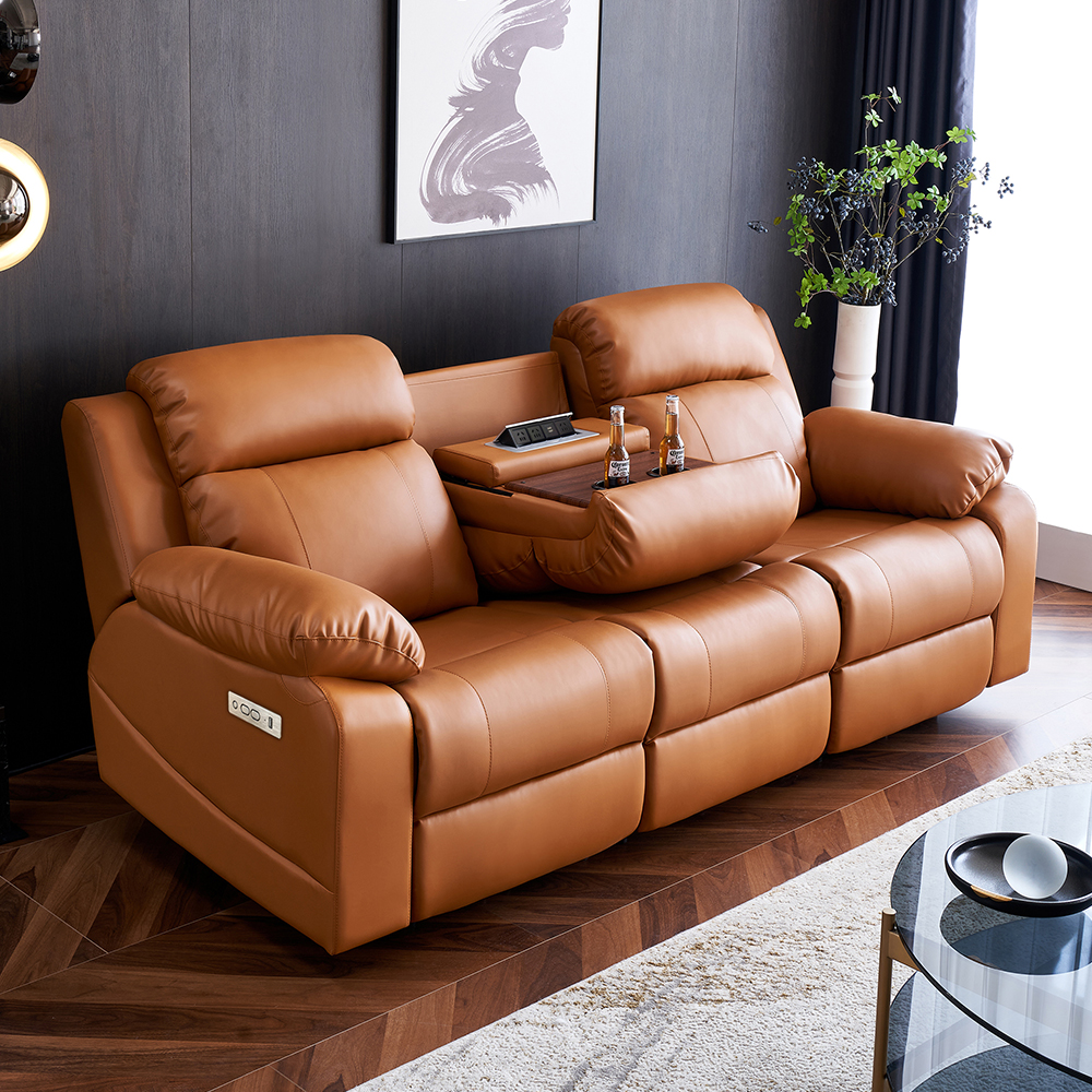Orange Power Reclining Sofa with Console product detail view 1