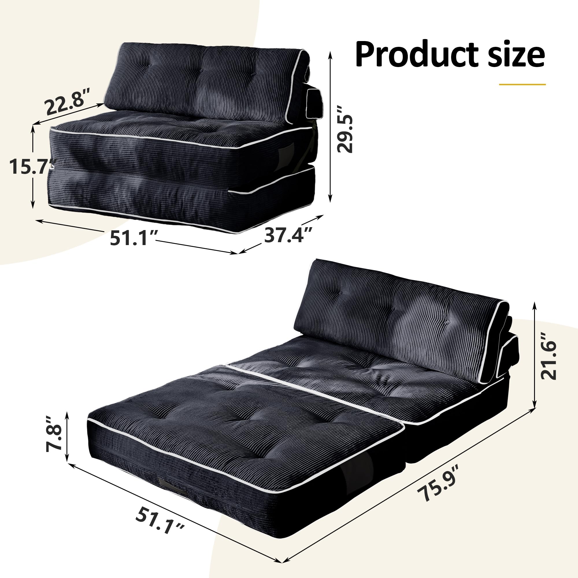 Corduroy Convertible Sofa Bed for Guest Rooms product detail view 1
