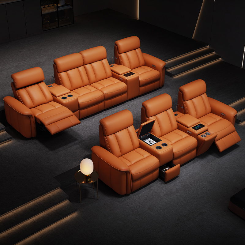 Orange Leather-Upholstered Power Reclining Sofa product detail view 1