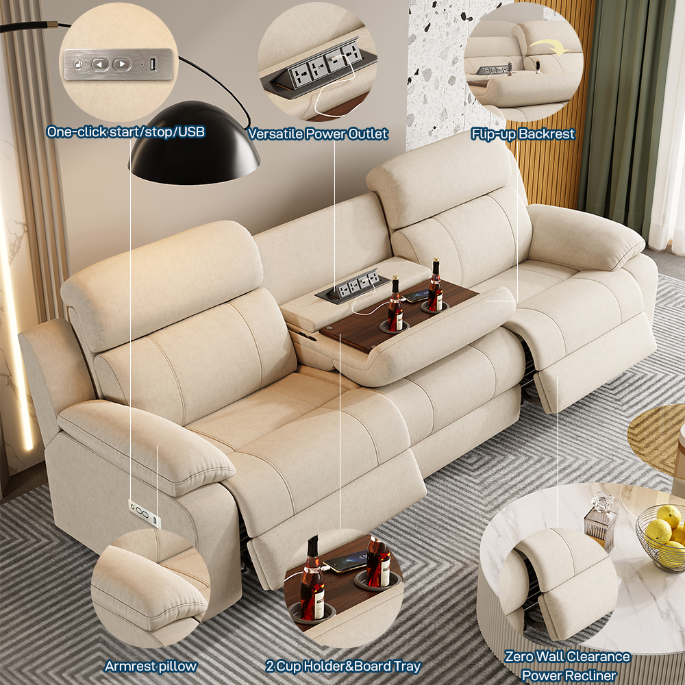 Fabric Three-Seater Power Reclining Sofa product detail view 1
