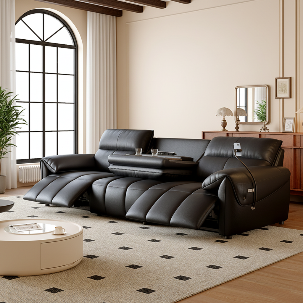 Genuine Leather 3+2 Power Reclining Sofa Set product detail view 1