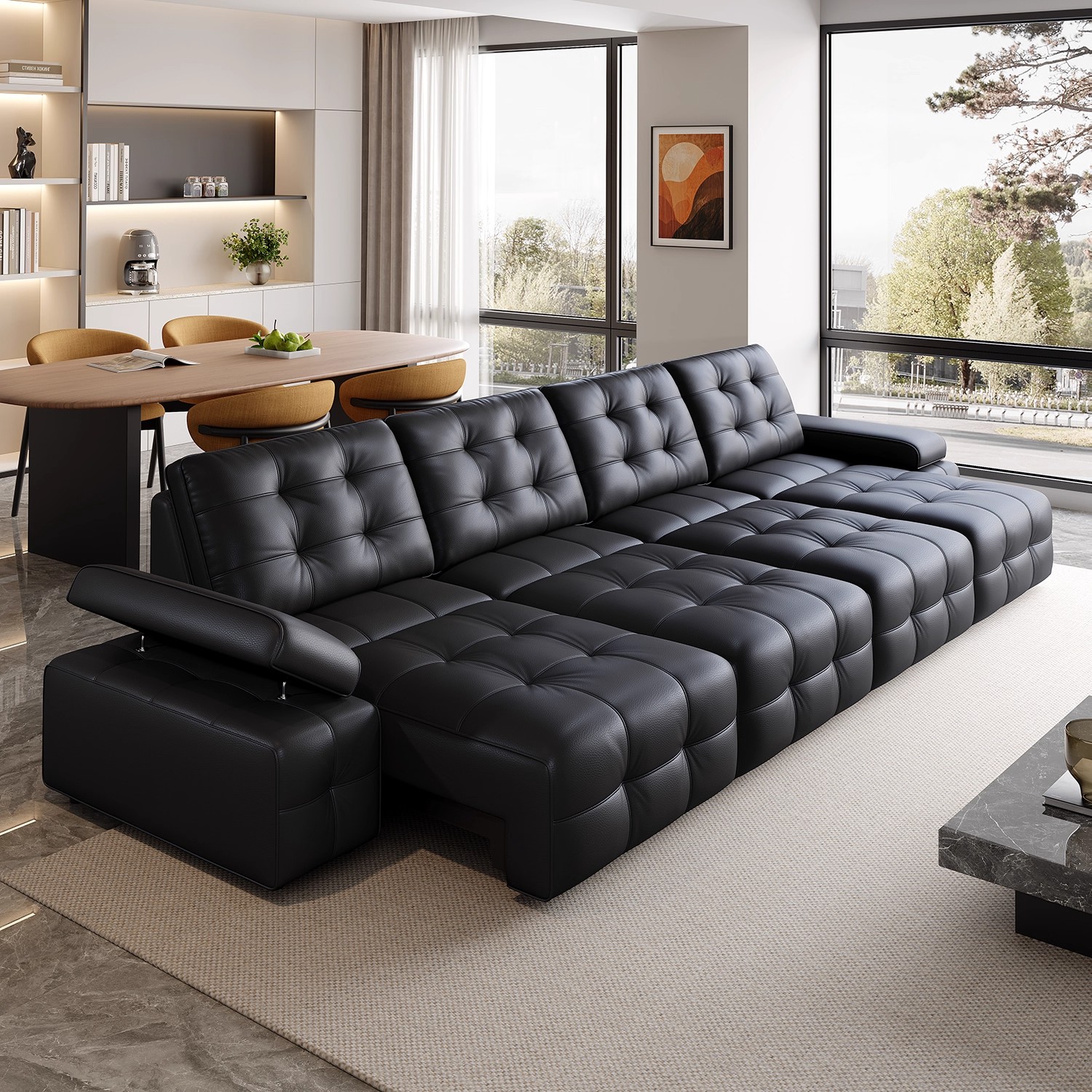 Genuine Leather Power Retractable Sofa Bed product detail view 1