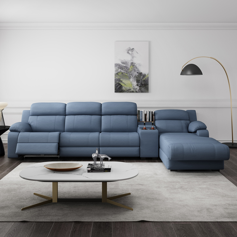 Blue L-Shaped Sectional Sofa with Console product detail view 1