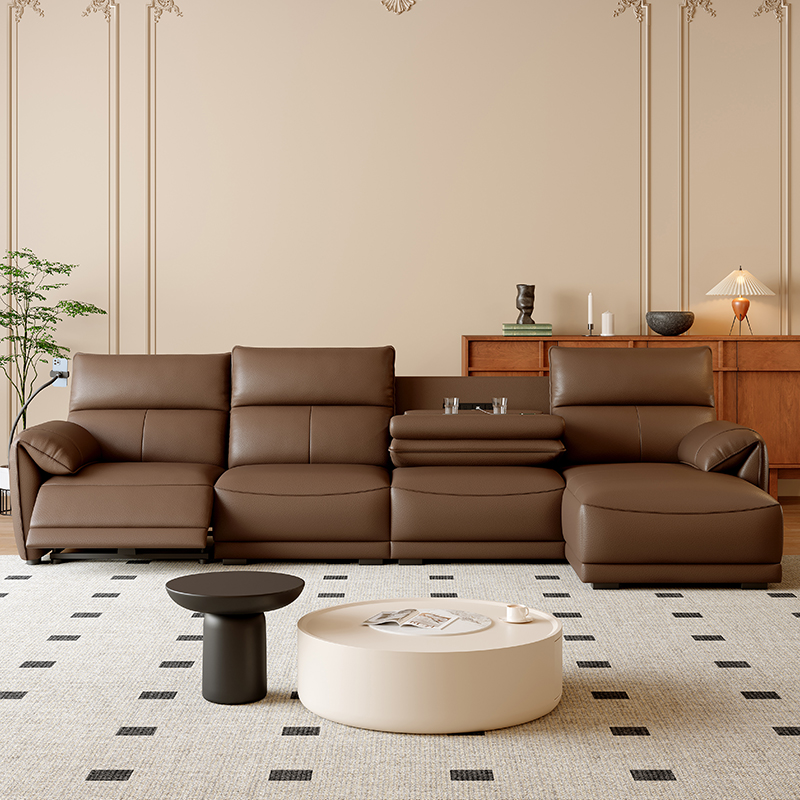 PU Leather Three-Seater Sofa with Console product detail view 1
