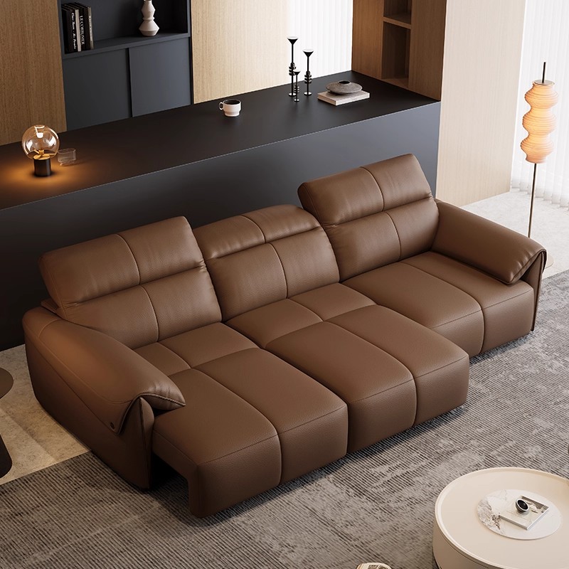 Genuine Leather Three-Seater Sofa with Padded Arms product detail view 1