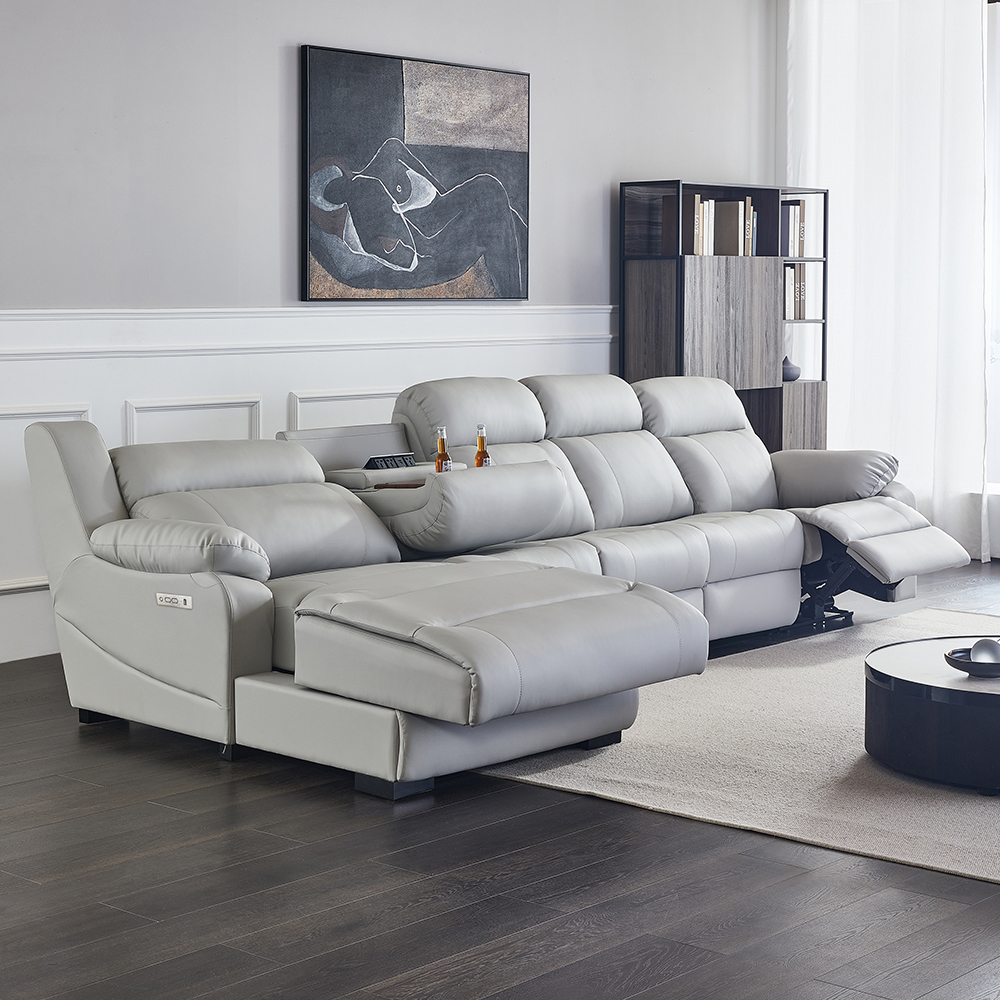 Genuine Leather Power Reclining Sofa with Console product detail view 1
