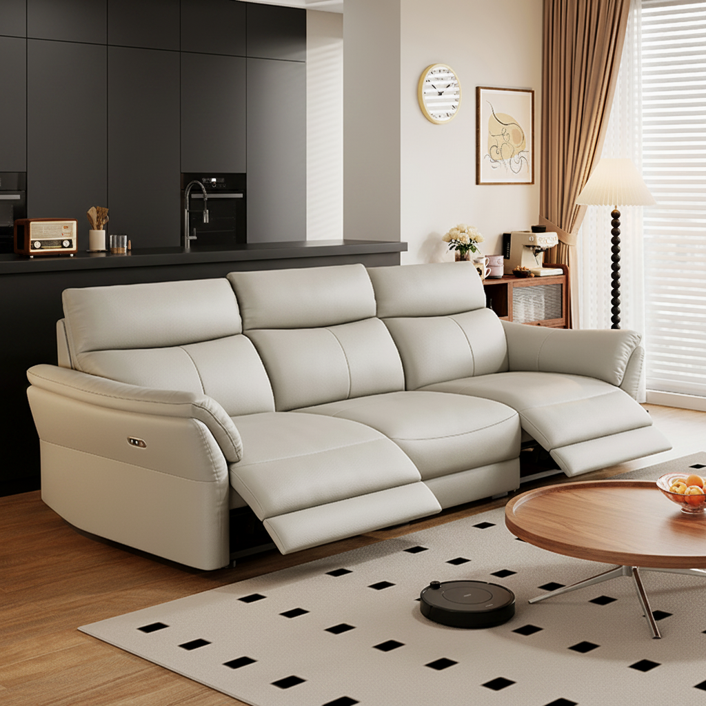 Light Gray Power Reclining Sofa with Console product detail view 1