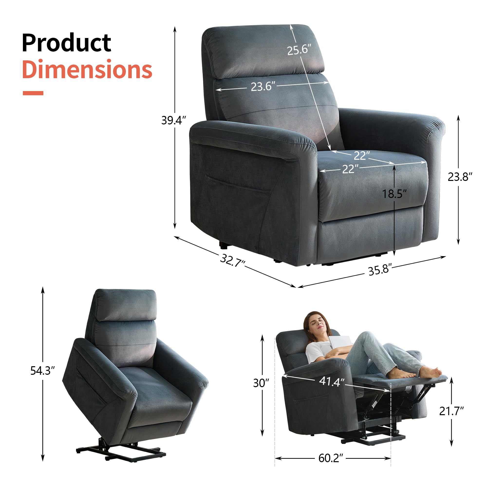 Power Lift Recliner Chair with Padded Arms product detail view 1