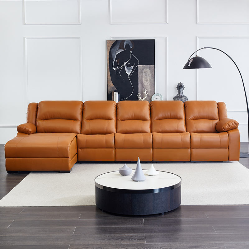 Orange L-Shaped Power Reclining Sofa with Console product detail view 2