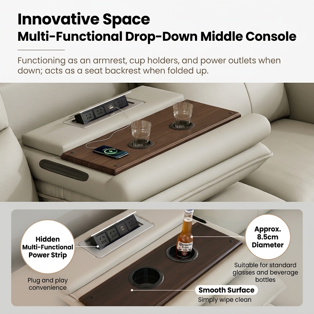 Light Gray Power Reclining Sofa with Console product detail view 2