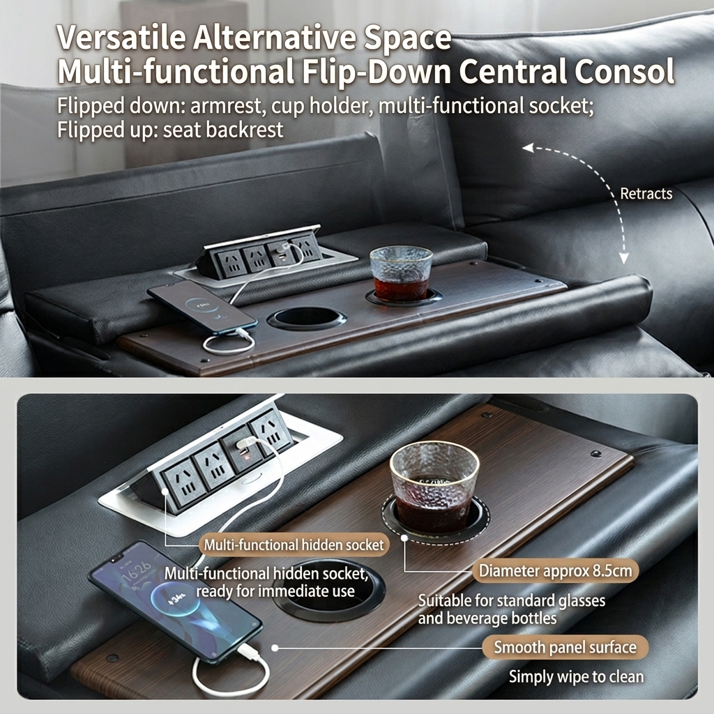 Black Genuine Leather Power Reclining Sofa product detail view 2