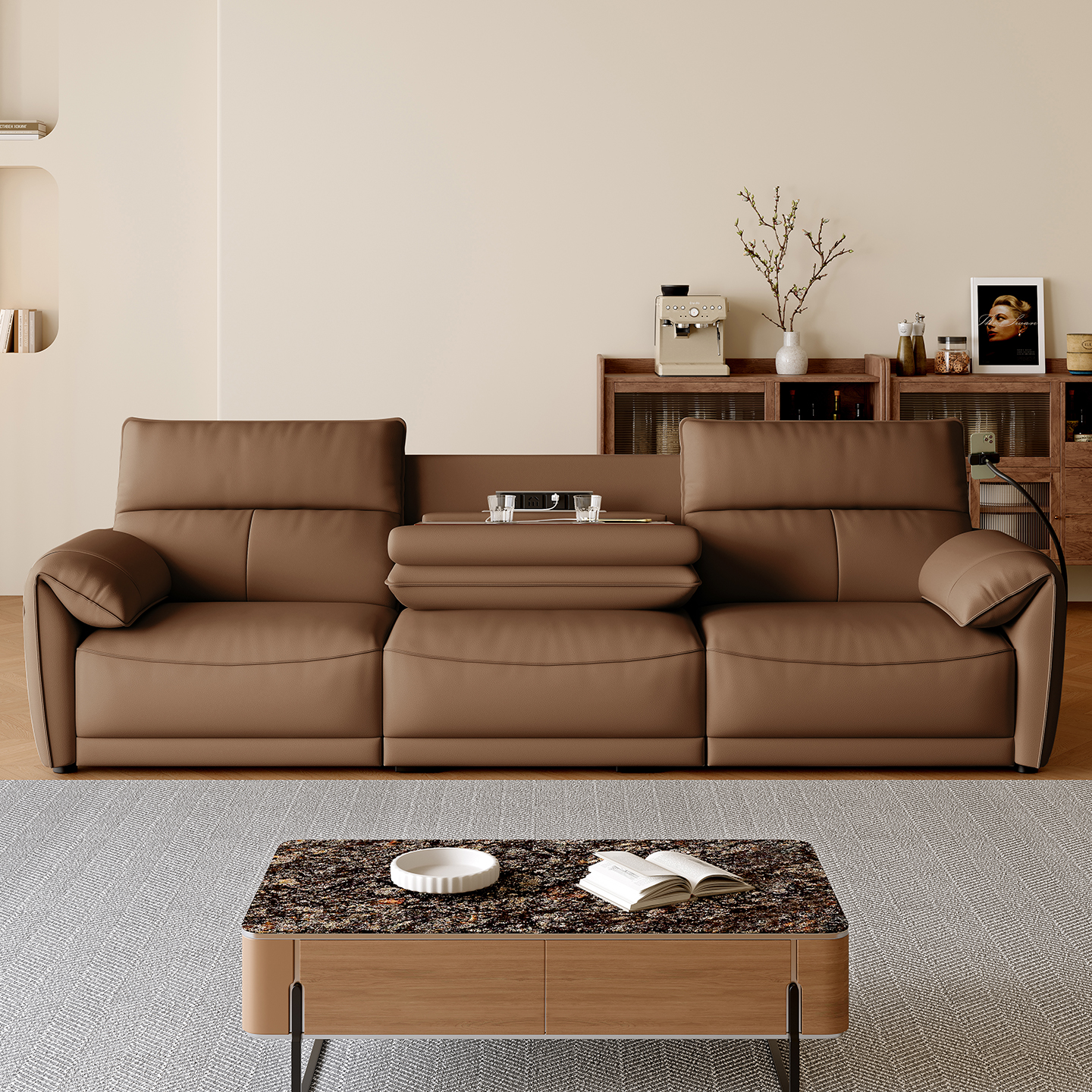 Brown Power Reclining Sofa for Media Rooms product detail view 2