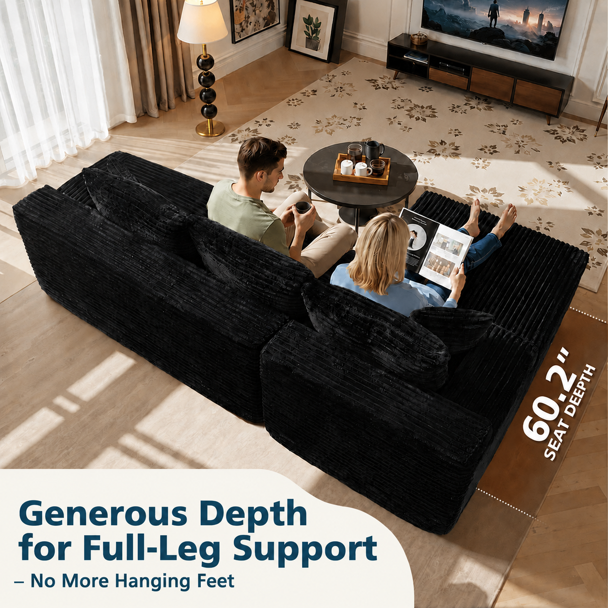 96-Inch Corduroy Compressed Sofa in a Box product detail view 2
