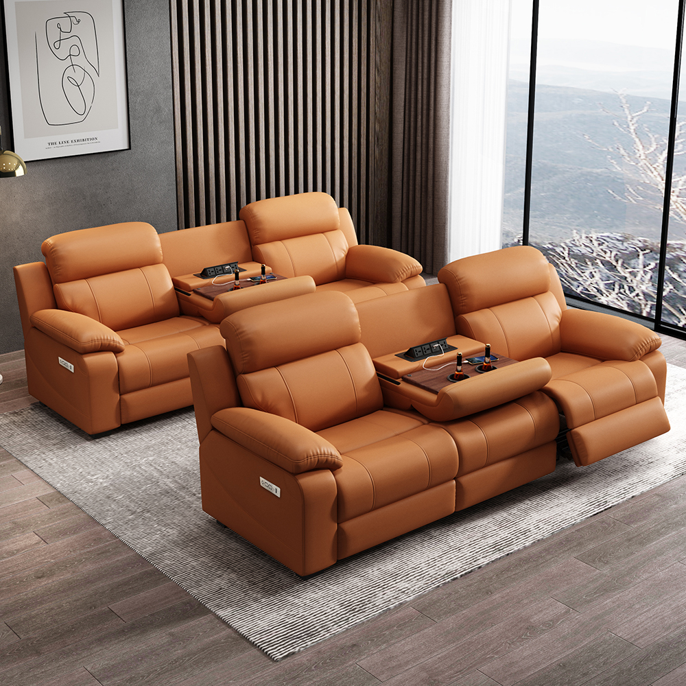 3-Seater Orange Power Reclining Sofa with Console product detail view 2