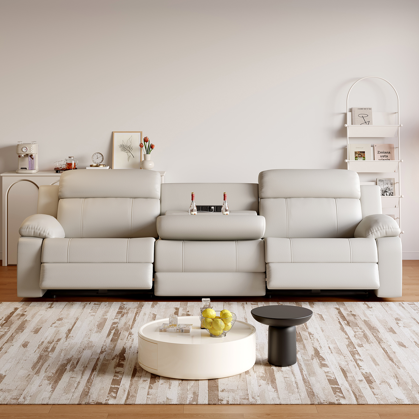 Light Gray Three-Seater Power Reclining Sofa product detail view 2