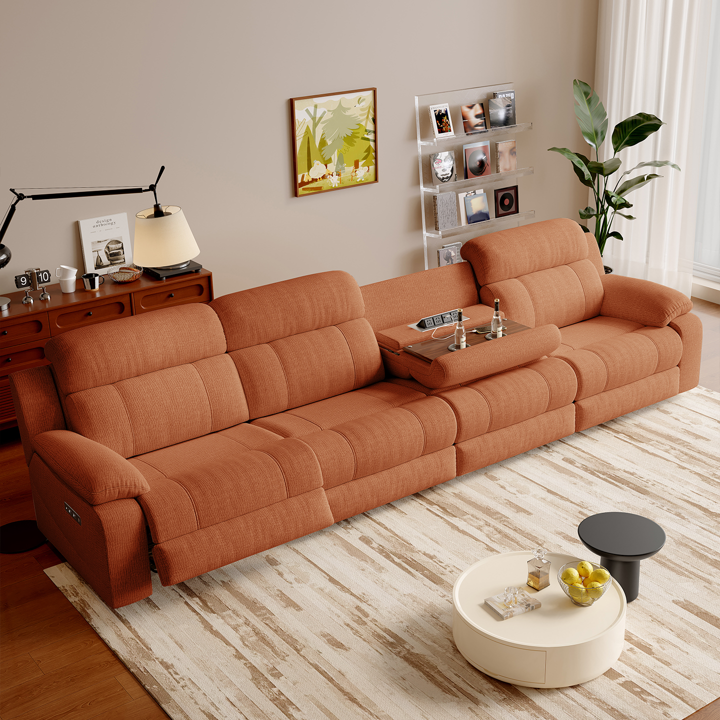Orange Fabric Power Reclining Sofa with Console product detail view 2