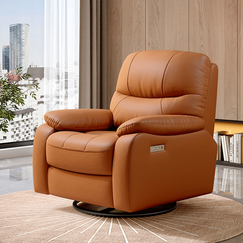 Orange Genuine Leather Manual Recliner Chair product detail view 2